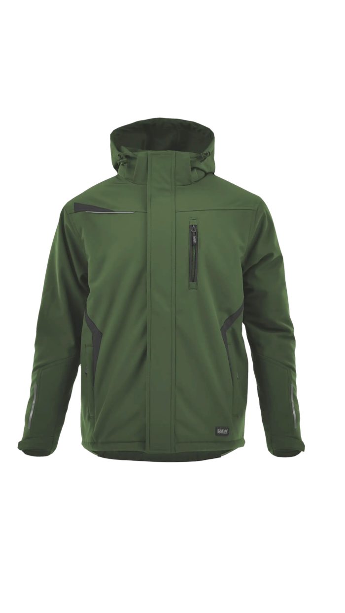Sara Comfort Winter bélelt softshell hosszú kabát olíva zöld – fekete
