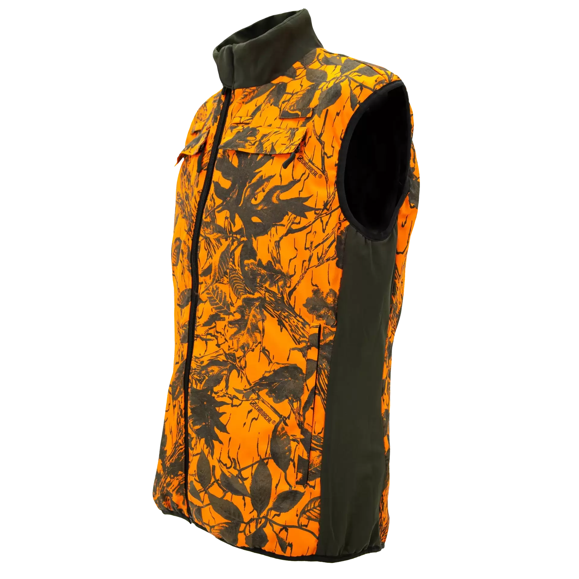 Carinthia Ultra Loden kifordítható vadászmellény – Orange Blaze Camo oldal