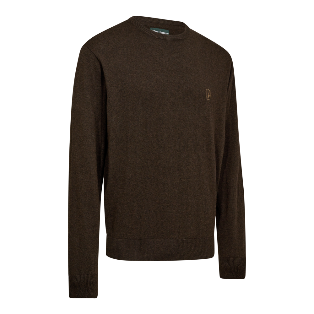 Deerhunter HARRINGTON O-neck merinógyapjú–pamut kereknyakú pulóver – 8117 – Brown melange – barna melír (595) – elölnézet