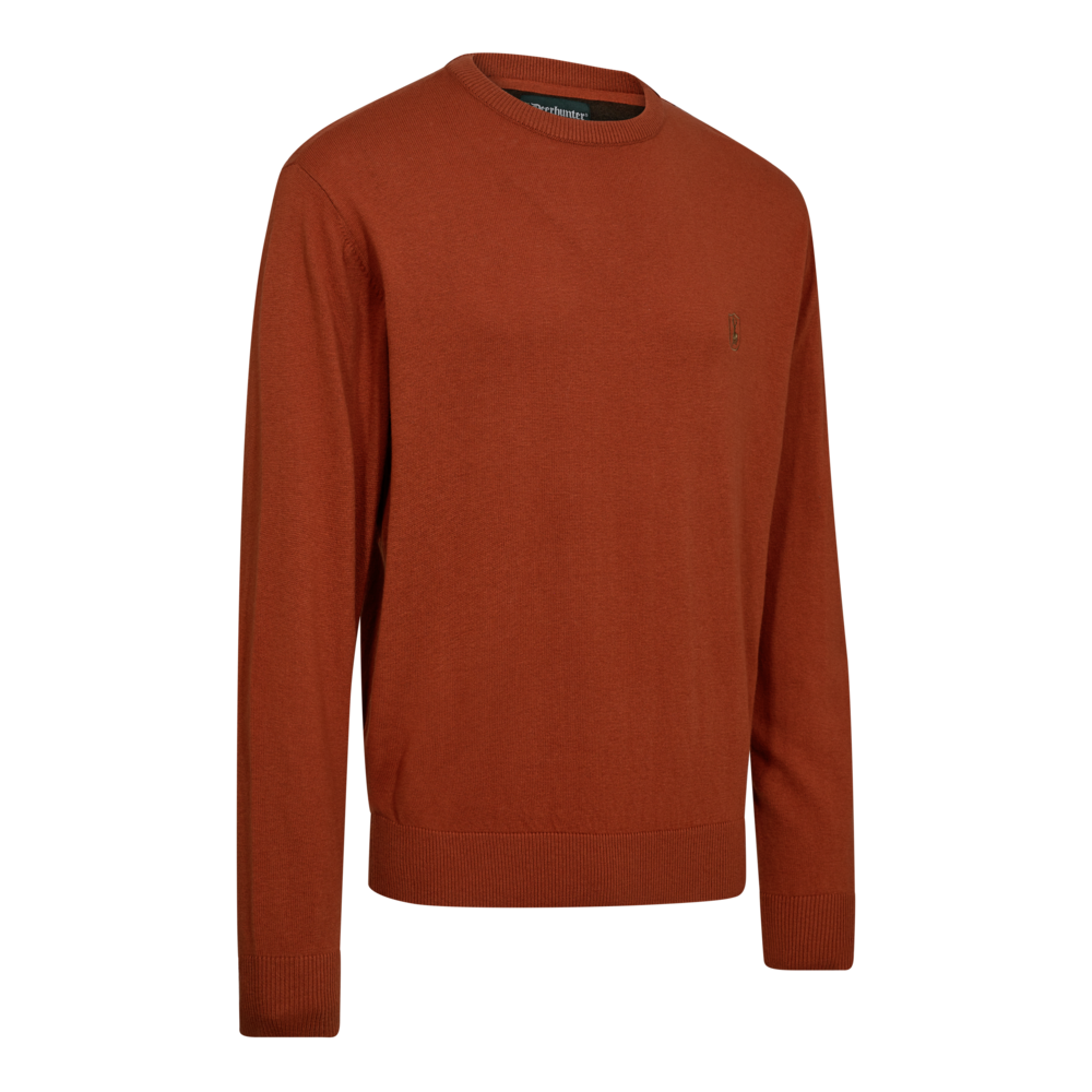 Deerhunter HARRINGTON O-neck merinógyapjú–pamut kereknyakú pulóver – 8117 – Oak Rust Melange – rozsdabarna melír (611) – elölnézet