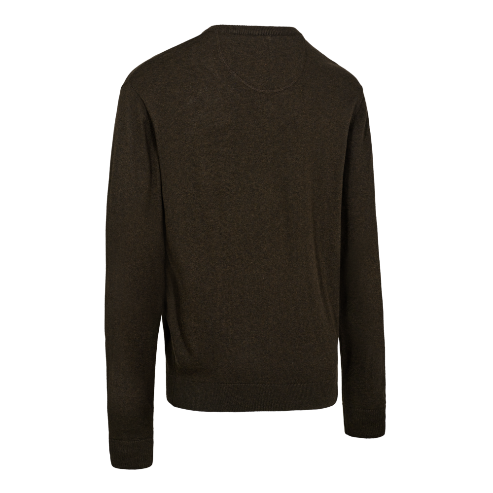 Deerhunter HARRINGTON V-neck merinógyapjú–pamut V-nyakú pulóver – 8118 – Brown melange – barna melír (595) – hátulnézet