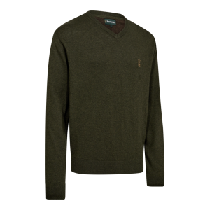 Deerhunter HARRINGTON V-neck merinógyapjú–pamut V-nyakú pulóver – 8118 – Forest Ember Melange – erdei parázs melír (368) – elölnézet