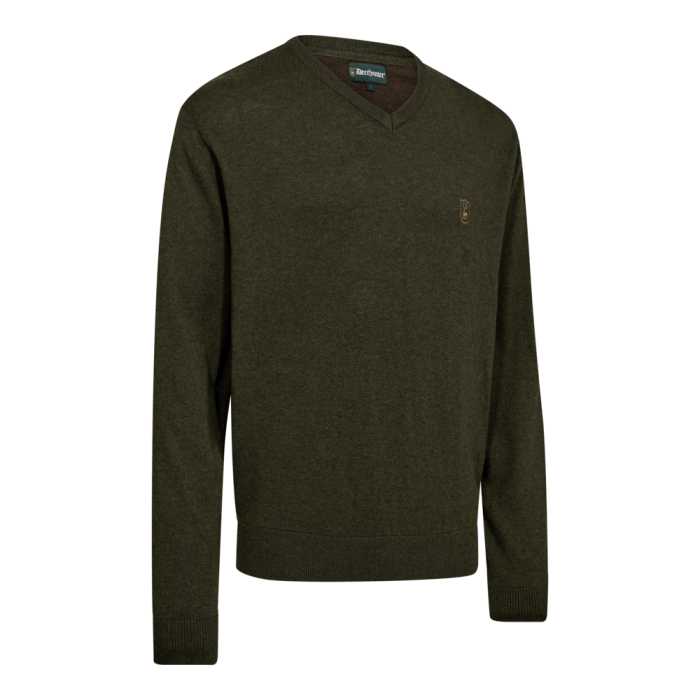 Deerhunter HARRINGTON V-neck merinógyapjú–pamut V-nyakú pulóver – 8118 – Forest Ember Melange – erdei parázs melír (368) – elölnézet