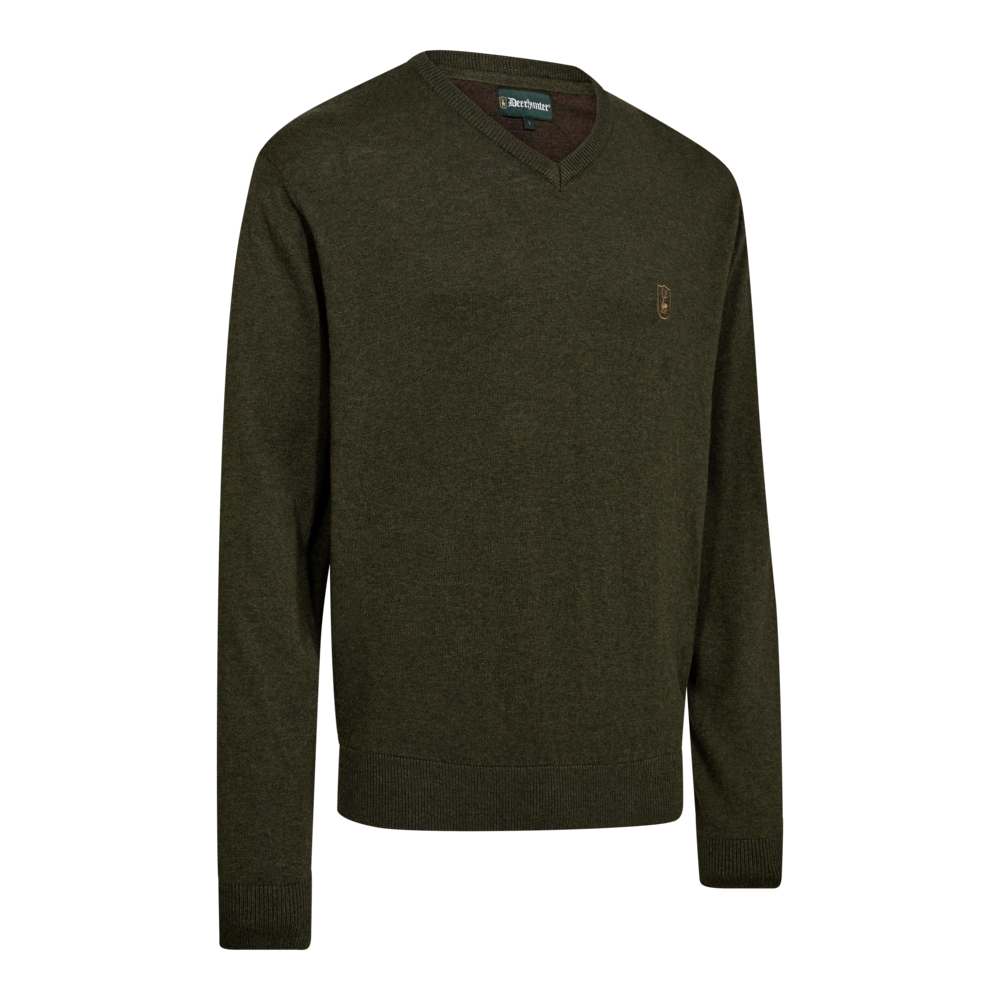 Deerhunter HARRINGTON V-neck merinógyapjú–pamut V-nyakú pulóver – 8118 – Forest Ember Melange – erdei parázs melír (368) – elölnézet