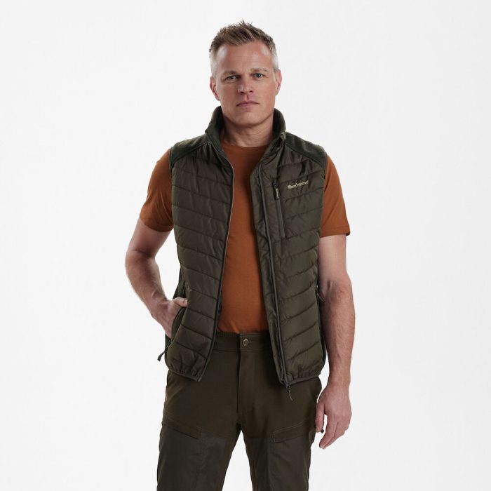 Deerhunter MOOR Padded with Knit bélelt vadászmellény – 4572 – Timber – erdei barna (393) – elölnézet