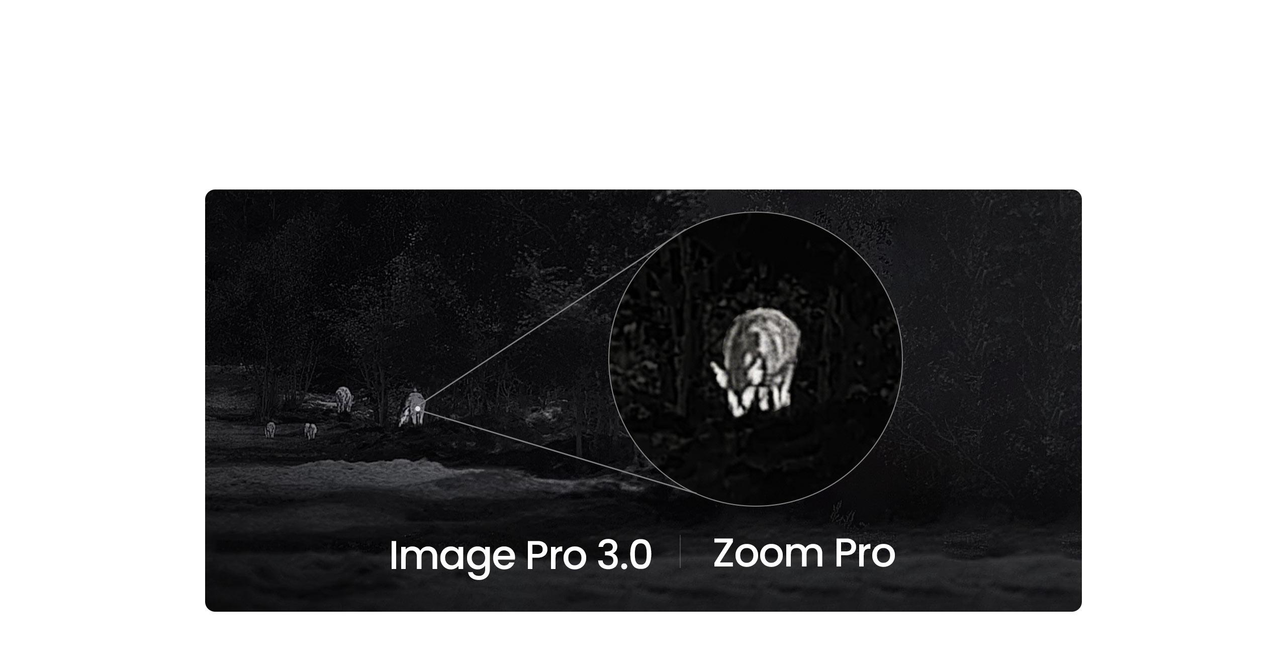 HIKMICRO NEOS: Image Pro 3.0 és Zoom Pro képfeldolgozás gyári illusztrációja.