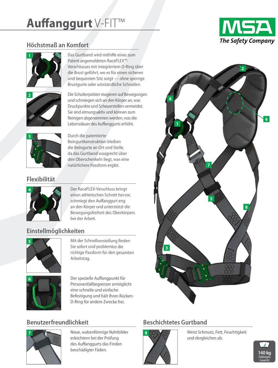 MSA V-FIT kétpontos, párnázott teljes testheveder – termékfotó 2