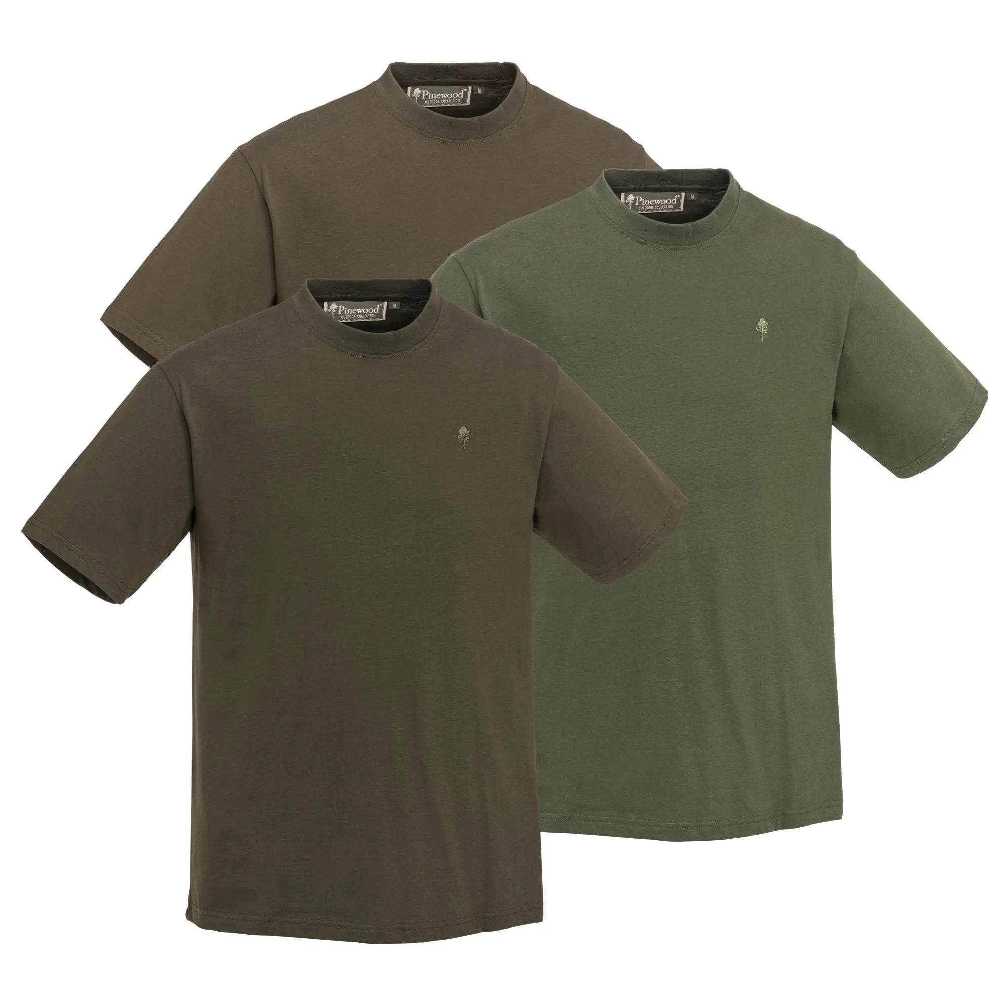 Pinewood® 3-pack T-shirt M's – Green/H.Brown/Khaki (720) – 5447