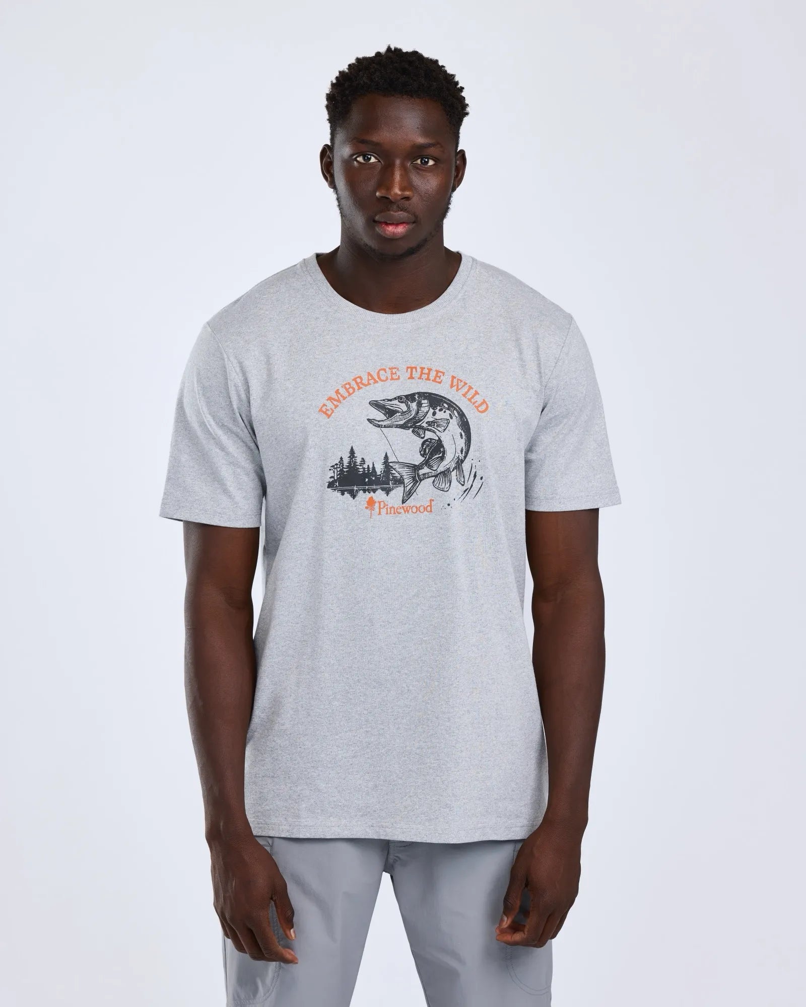 Pinewood® Fishing T-shirt M's – L.Grey Mel Pike (471) – 5475