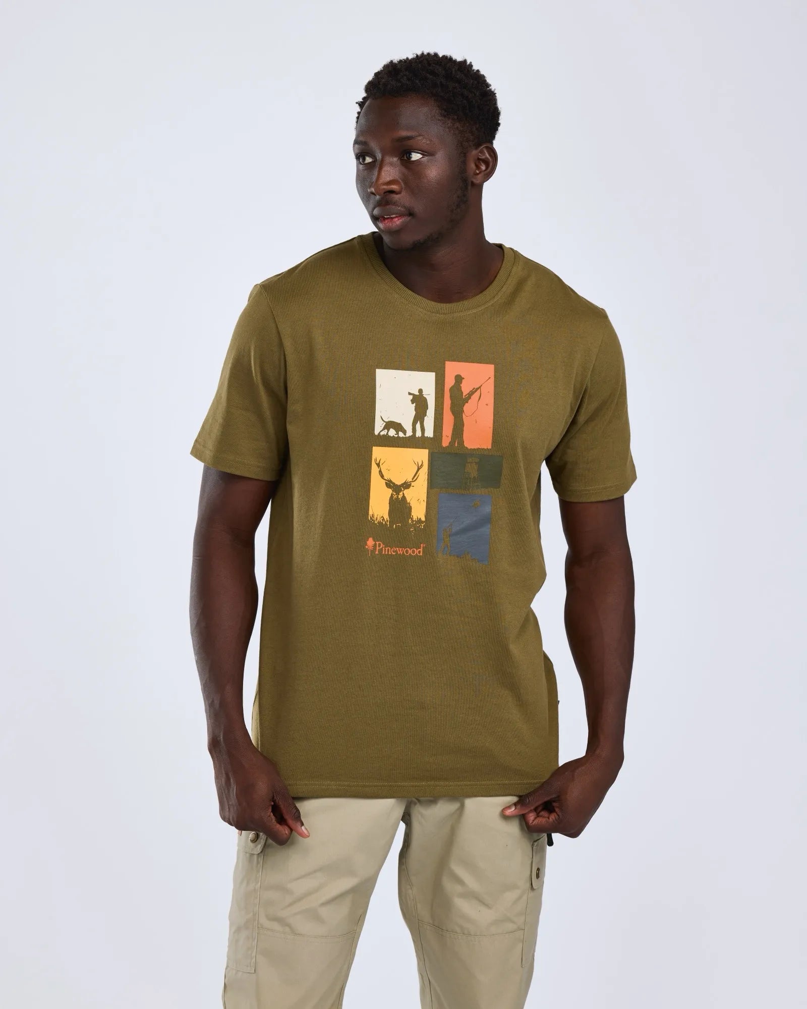 Pinewood® Hunting T-shirt M's – Olive Mel (148) – 5476