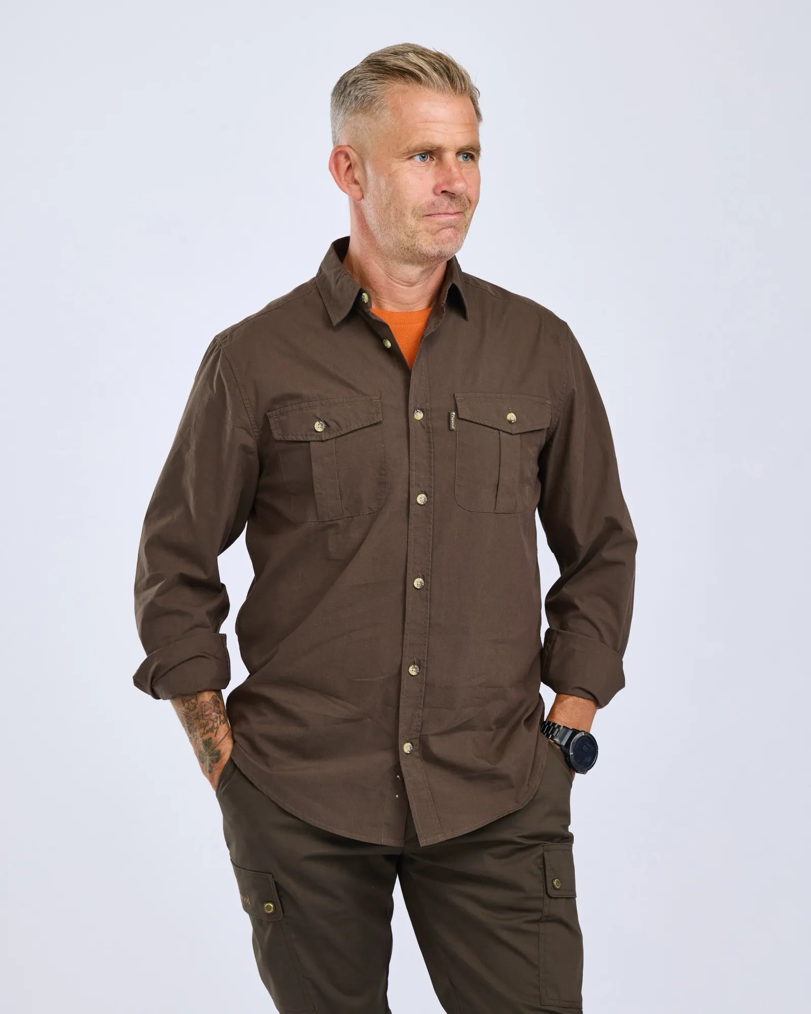 Pinewood® InsectSafe Poplin L/S Shirt M's – D.Olive (128) – 5228