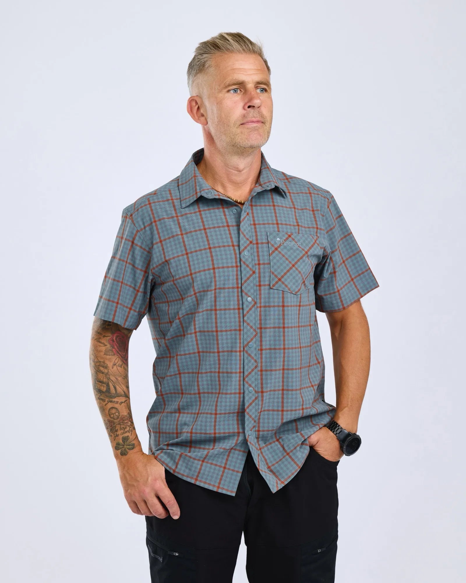 Pinewood® Outdoor S/S Shirt M's – Aqua Grey (467) – 5120