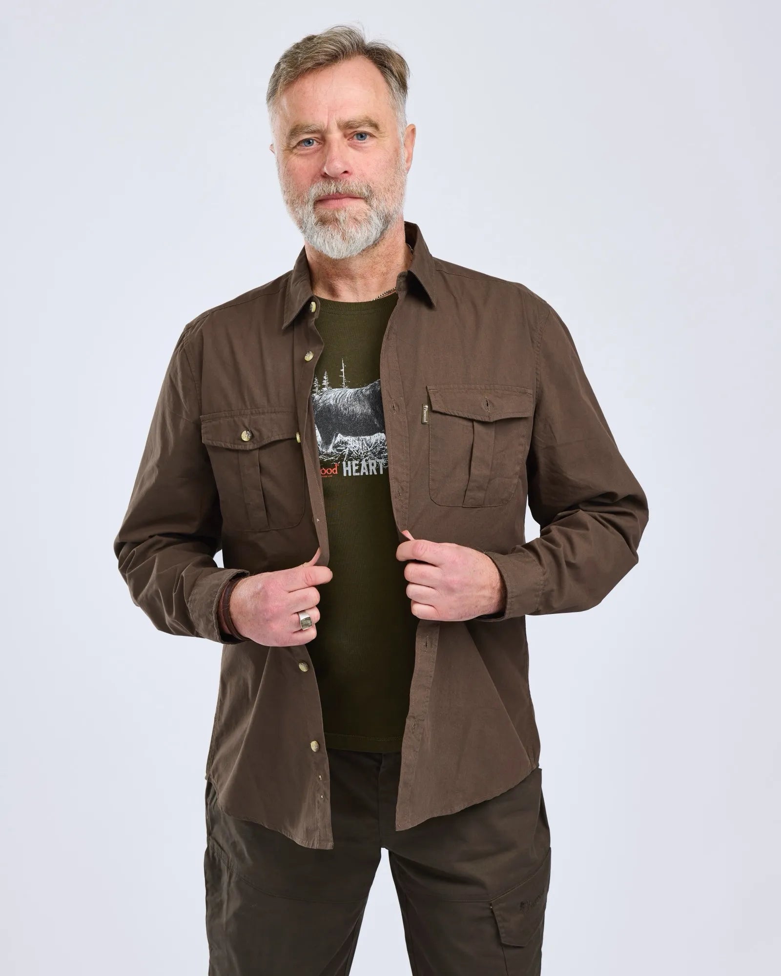 Pinewood® Safari L/S Shirt M's – D.Olive (128) – 5128