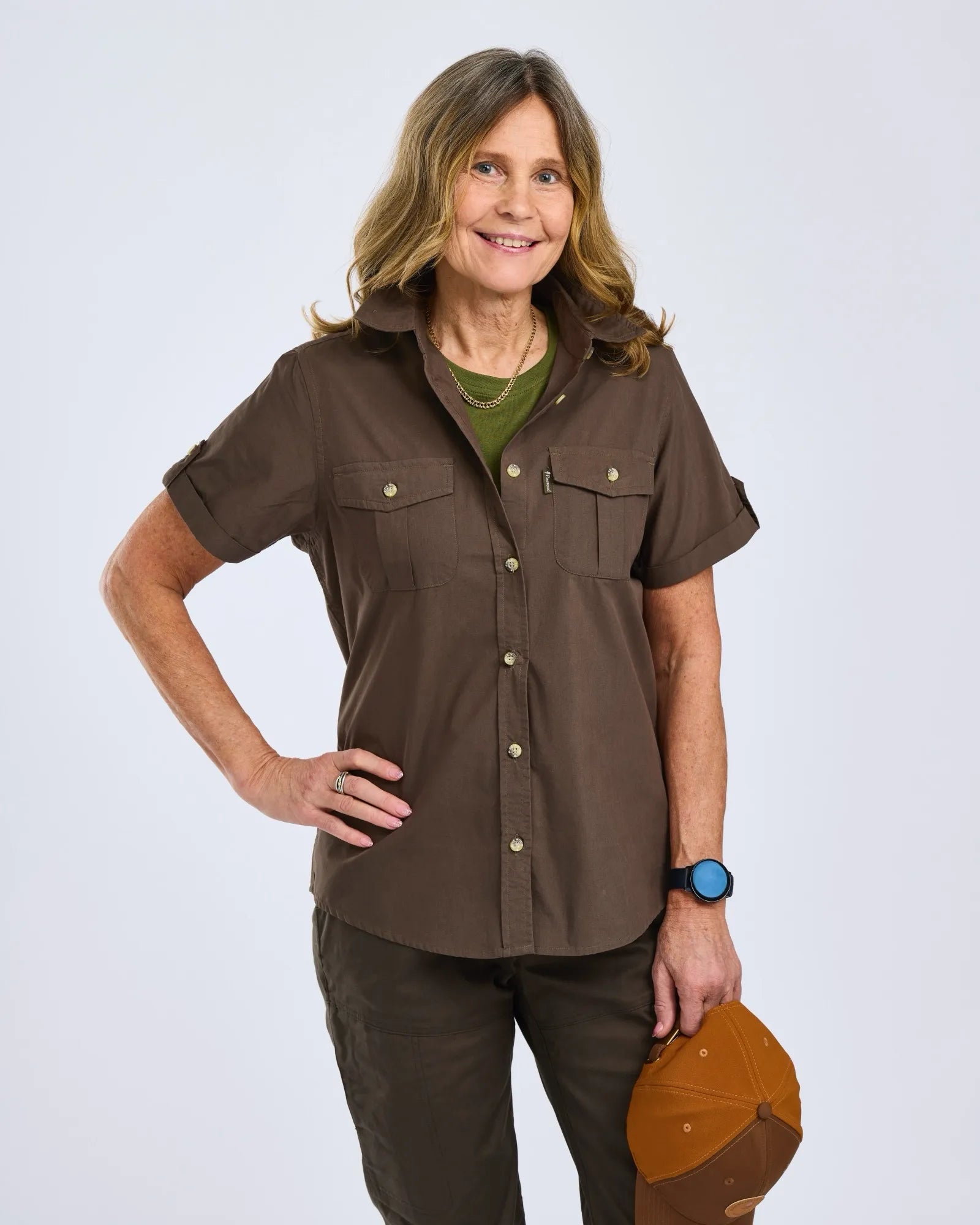 Pinewood® Safari S/S Shirt W's – D.Olive (128) – 3130