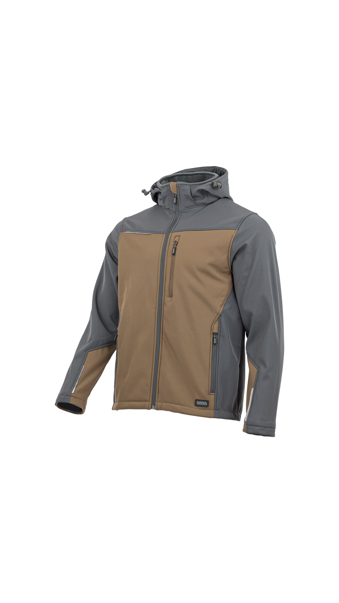 SARA Comfort Plus softshell munkakabát, Barna / sötétszürke (Charcoal), 1-13-620-76-72 – elölnézet