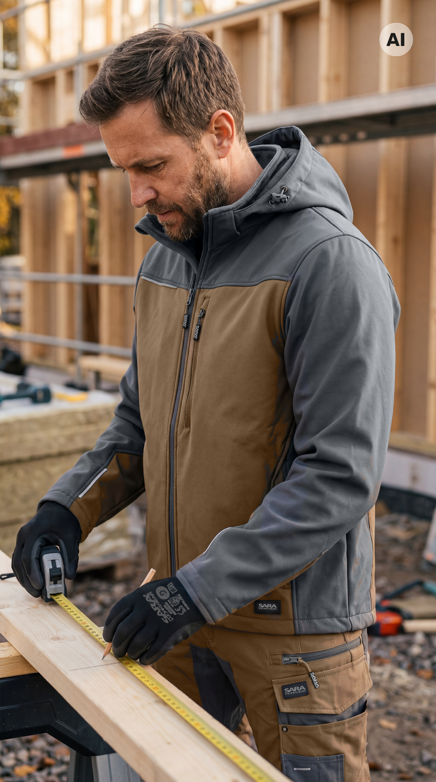 SARA Comfort Plus softshell munkakabát, Barna / sötétszürke (Charcoal), 1-13-620-76-72 – viselés munka közben 2