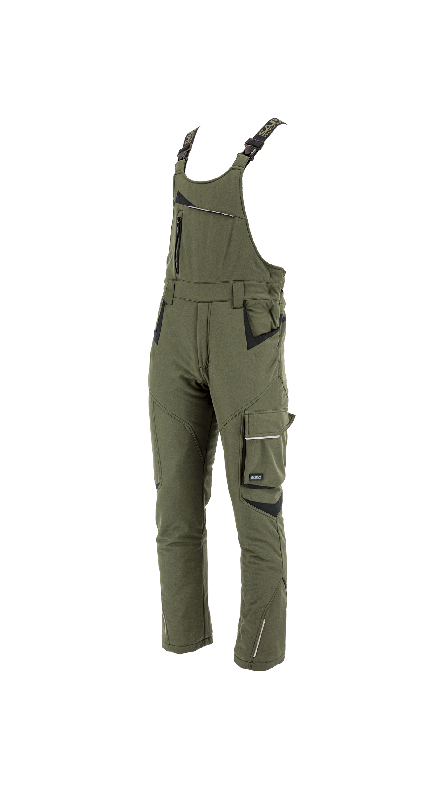 SARA Comfort Winter bélelt softshell kertésznadrág, olívazöld és fekete, 1-03-630-75-25 – elölnézet