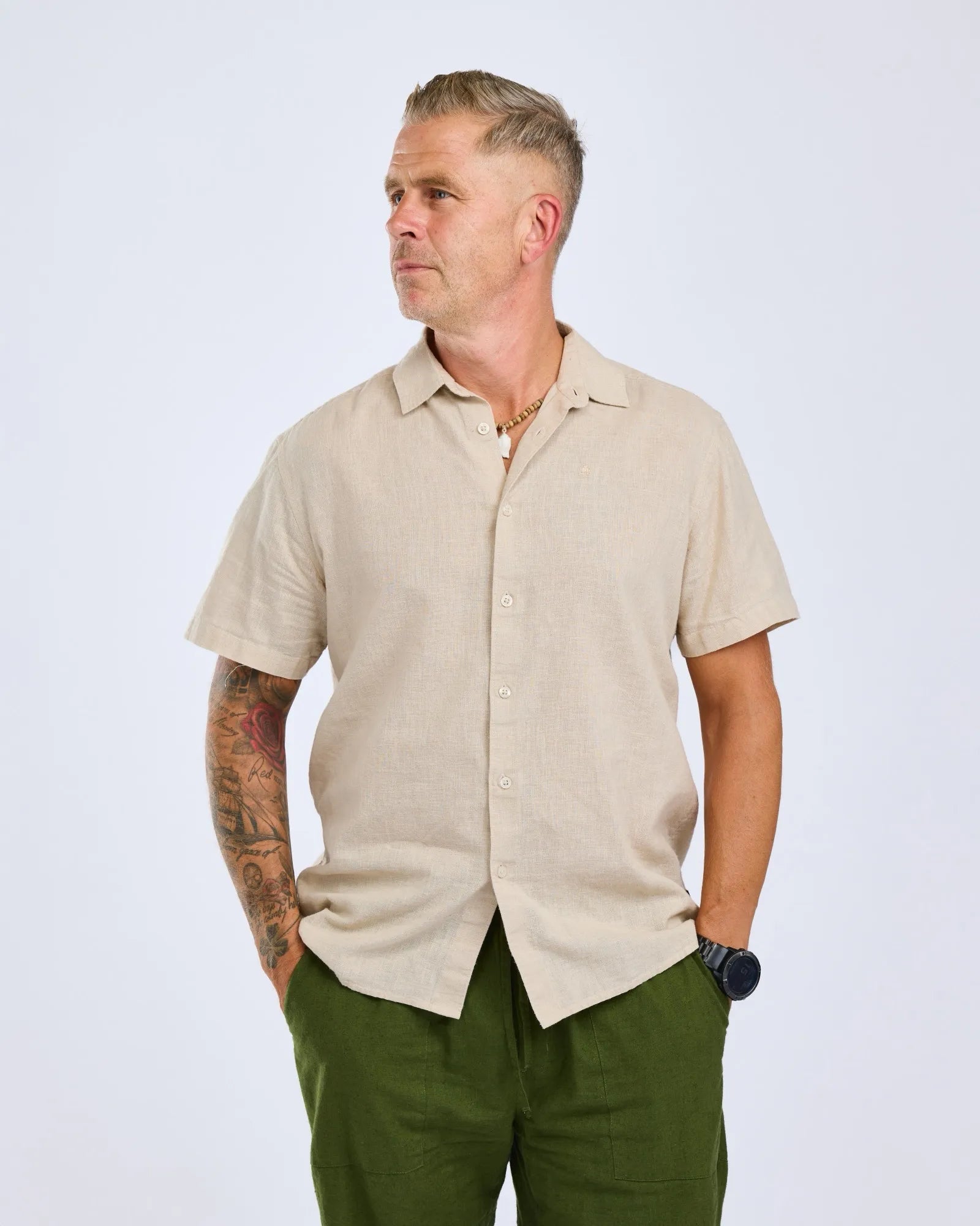 Värnamo Hemp mix S/S Shirt M's – Linen Beige (616) – 5373